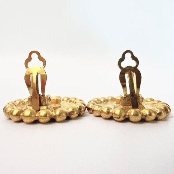 Vintage Chanel Earrings Gold CC Logo Round Button - Picture 10 of 11